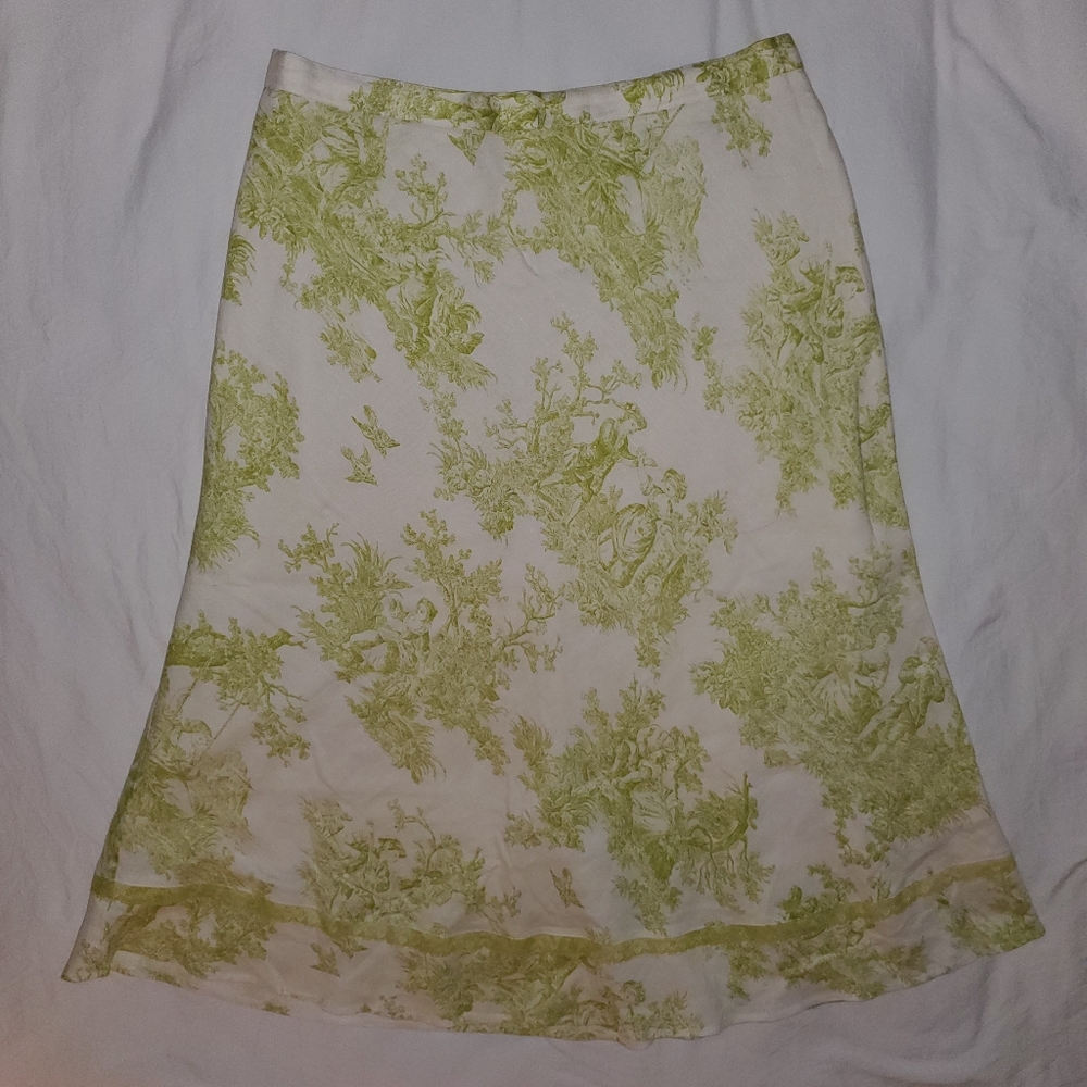 EUC Coldwater Creek Linen Blend Midi Skirt With Lace Detail Size 16